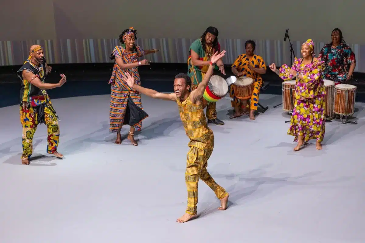 West African Drumming and Dancing - Dembrebrah during 23rd annual African American Festival at Aquarium of the Pacific on February 22, 2025 in Long Beach, California.