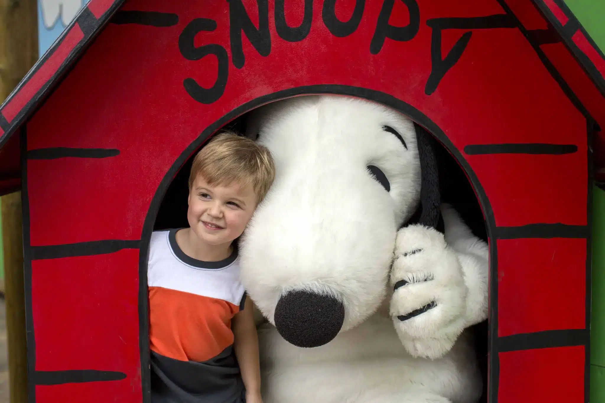 Snoopy and Boy In Dog House